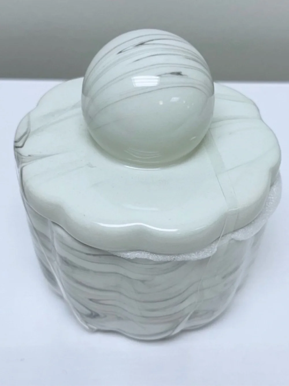 New! Ceramic Jar w/ Lid, Black & White Marble Finish